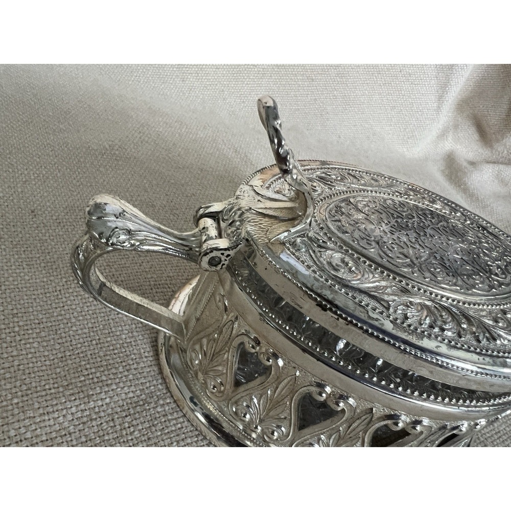 Vintage Italian Crystal Sugar Bowl Silver Plate Hearts Made in Italy Candy‎ Dish - Picture 5 of 11